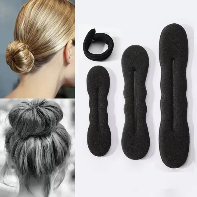 Sponge Black Hair Styling Donut Bun Curler Maker Ring Magic Foam Donut Twist Tool Hair Clip 17.5cm and 22.5cm