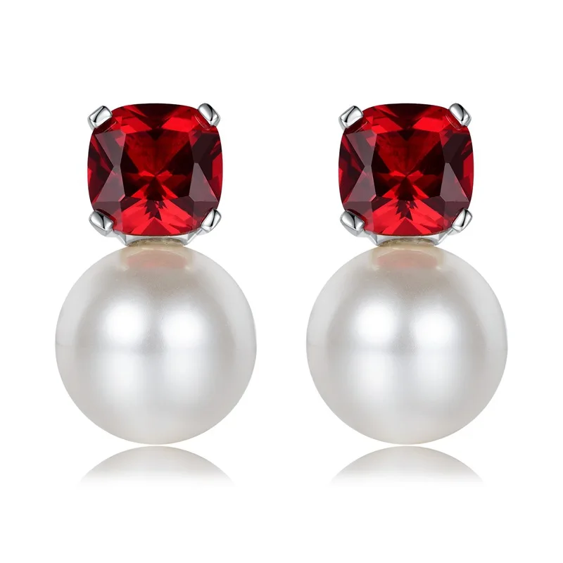 

2023 New Pigeon Blood Ruby Inlaid 12mm Pearl Earstuds Fashion and Versatile Earrings for Women