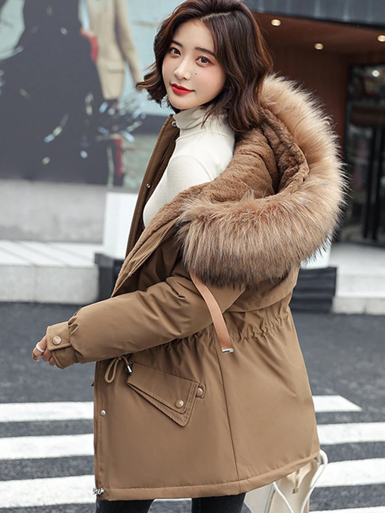 

Jyate Korean Thick Warm Coats 2022 Autumn Winter Hooded Solid Color Parkas Jackets Women Fashion Casual Streetwear Pockets Coat