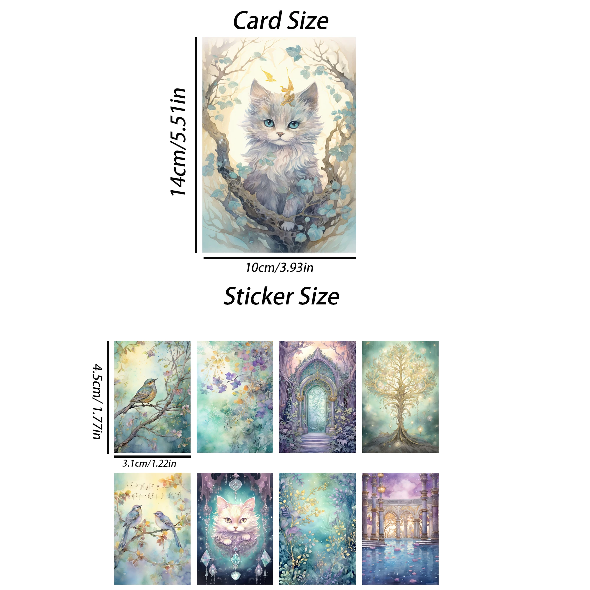 44pieces(12cards+32stickers) Fantasy Cat Theme DIY Greeting Cards Set,Perfect for Journal Supplie,Arts Crafts,Scrapbooking Suppl 6