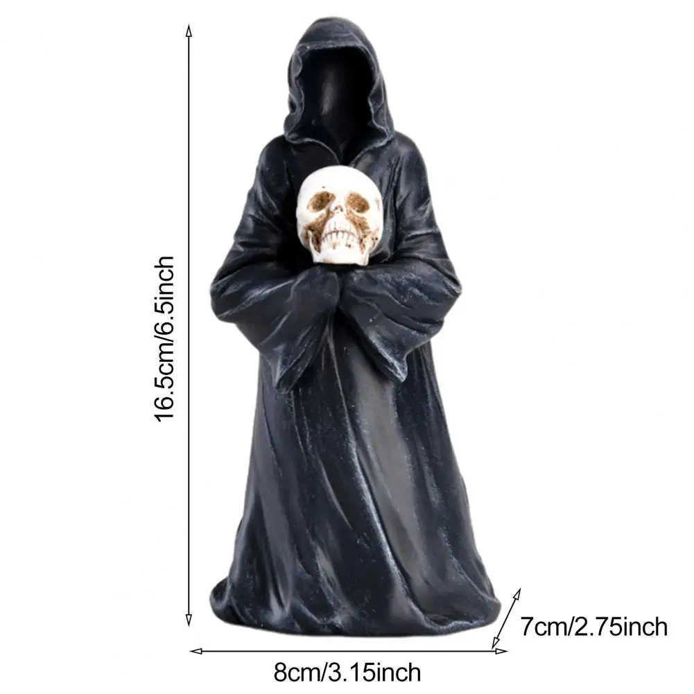 Grim Reaper Figurine Resin Spooky Black Robe Death Ghost Statue Sculpture Desktop Decoration Ornament Festival Halloween Supply