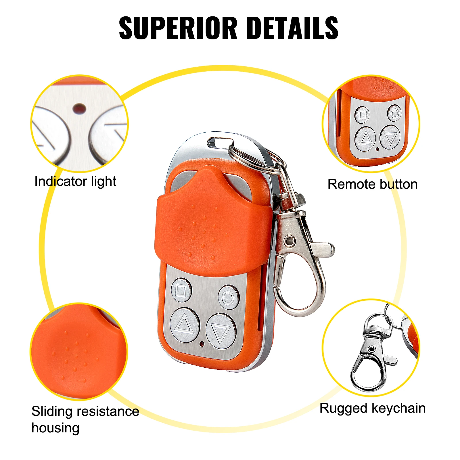 VEVOR Door Remote Control 4Button Garage Gate Door Opener Duplicator Clone Cloning Code Car Key Orange/Black Wireless Waterproof