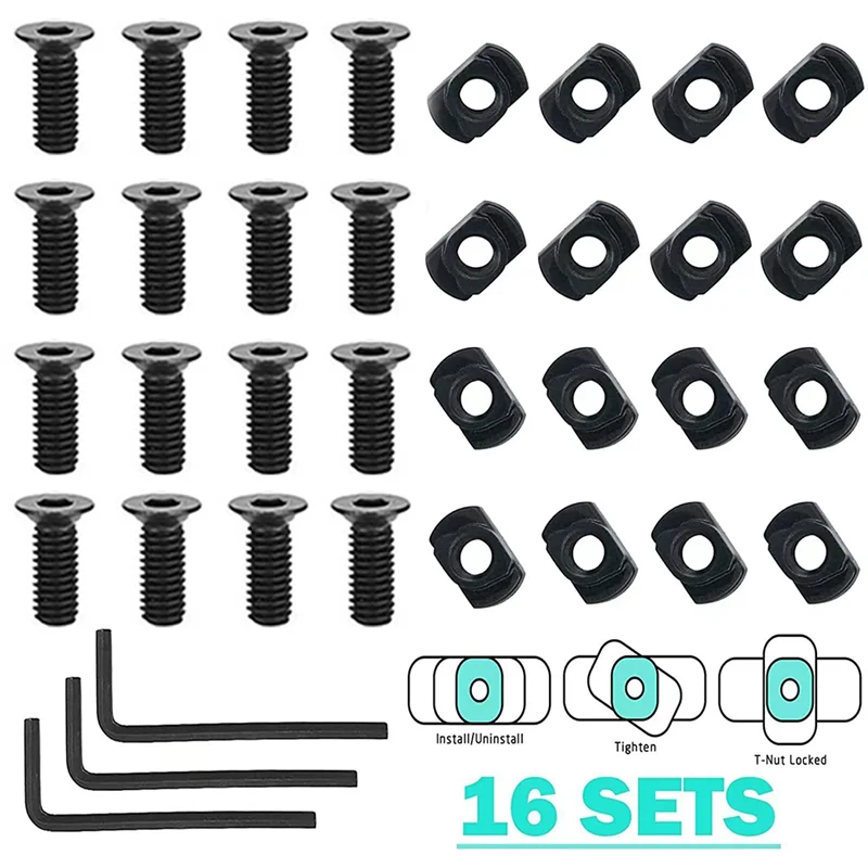 XZLL 16 Pack M 4 T-Nut Metric Camming Screw Replacement Sets Compatible with Standard Rail Systems, with Thread Screws