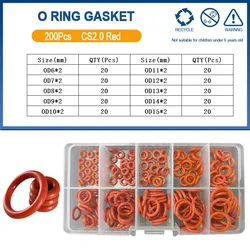 High Temperature Silicone O - Ring Seal Washer (200Pcs CS2.0mm Red)