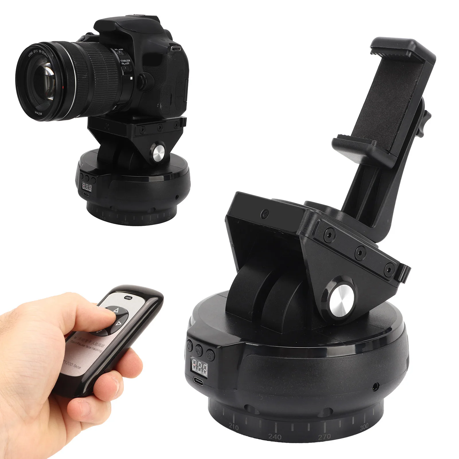 Wireless Electric Tripod Head 9 Gears Adjustable 1/4in Screw Hole Remote Control AI Face Tracking Panoramic Head for Shooting