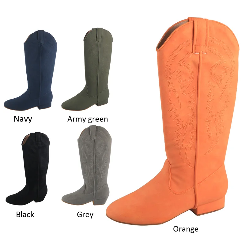 Wedopus Heel Country Women Boots Suede Sole Orange Line Dance Shoes no Zipper Swayd Dance,dance shoes