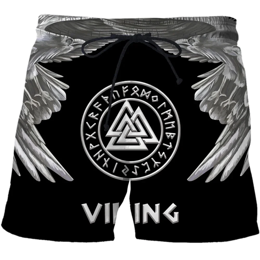 Viking Myth Valhalla Totem 3D Print Beach Shorts Graphic Men's Casual Sport Shorts Summer Surfing Shorts Comfortable Short Pants 3