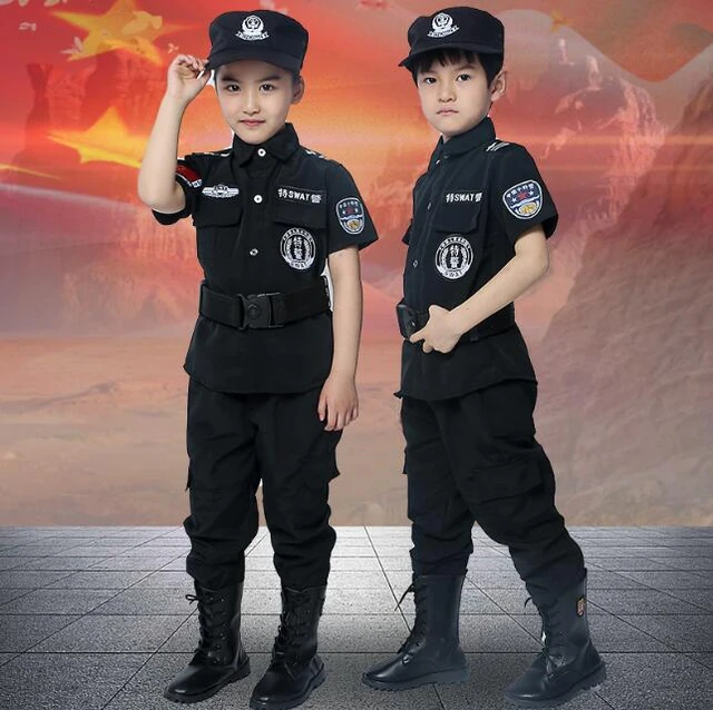 Uniforme de policía a prueba de balas para niños, chaleco y casco, disfraz  de fantasía, regalo de cumpleaños - AliExpress