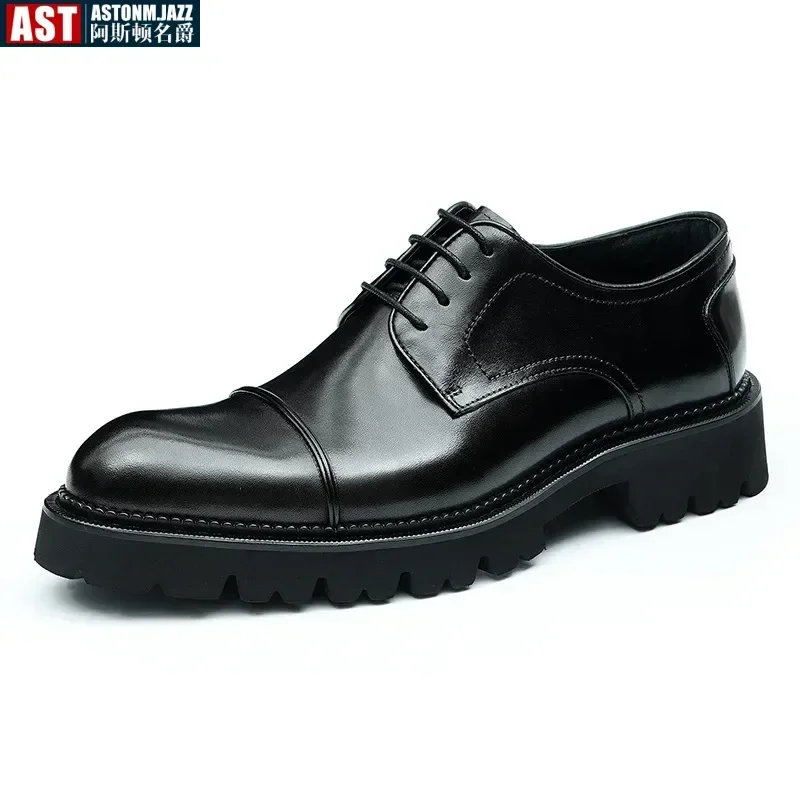Retro Mens Dress Shoes Luxury Genuine Leather Platform British Trend Handmade Quality Comfortable Wedding Social Shoes Man