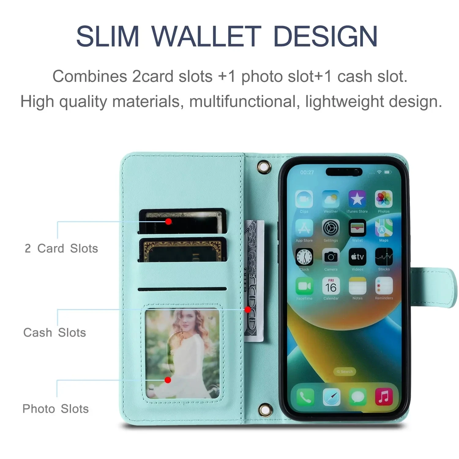 Checkered Leather Flip Wallet Phone Case