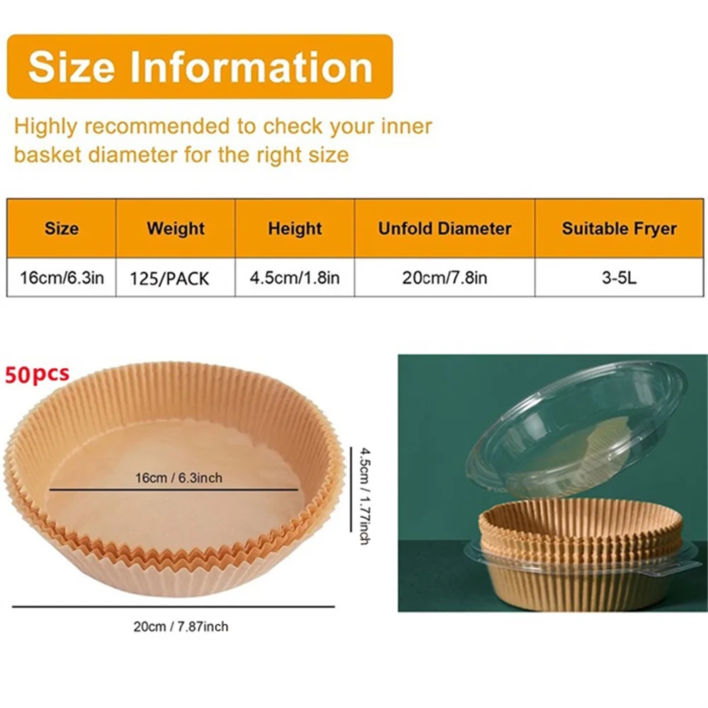 Description Picture 3 of item50pcs Non-Stick Disposable Air Fryer Liners  Parchment Paper for Baking Roasting Microwaving Oil Water Proof Blister Packaging