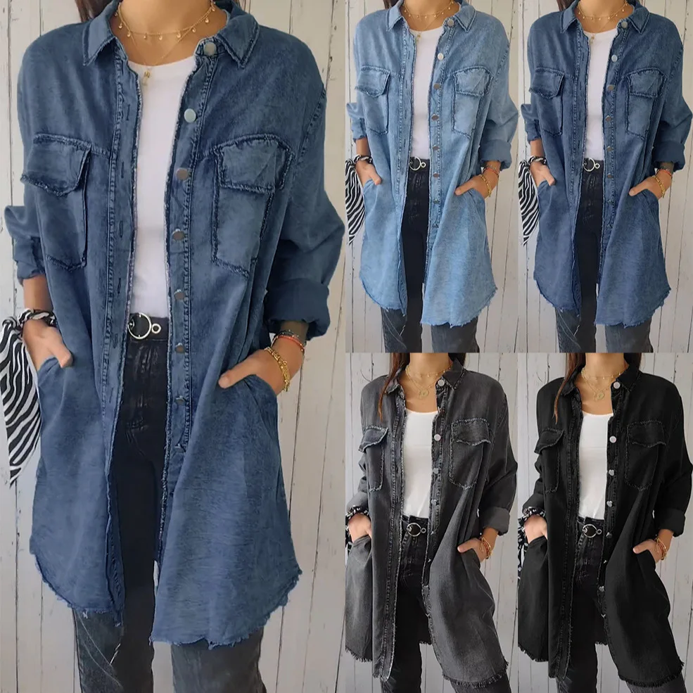 Women Casual Denim Jackets Ladies Single Breasted Turn Down Collar Long Sleeve Jeans Outerwear Coats