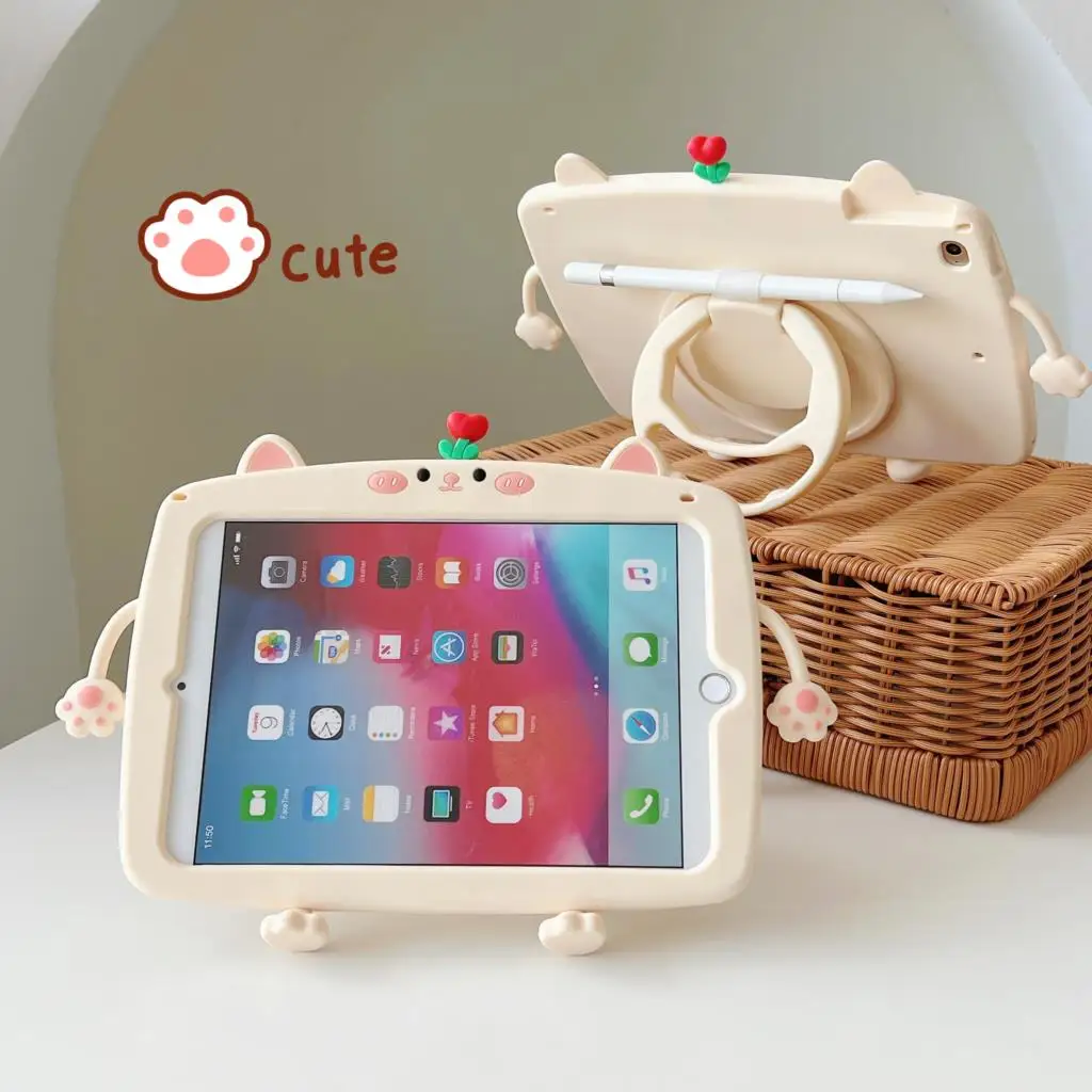 Children's Adorable Silicone Cover with 360° Rotating Stand and Handle Grip