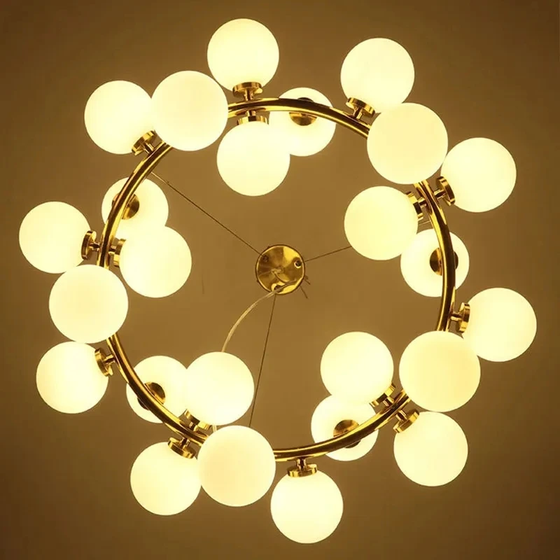 Nordic LED Glass Ball Chandelier Round Gold Black Home Decor Hanging Lamp Restaurant Kitchen Living Room Ball Lighting Fixtures 4