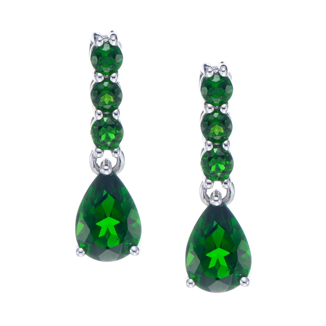 

5x7mm Chrome diopside Rhodium Over Sterling Silver Earrings