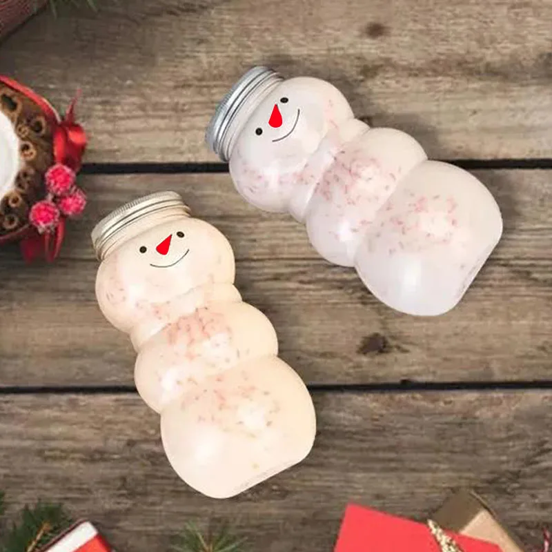 1/2/5/10PCS 500ML Christmas Snowman Milk Juice Tea Bottles Xmas Drink Bottle Plastic Transparent Cup Candy Biscuits Sealed Jar