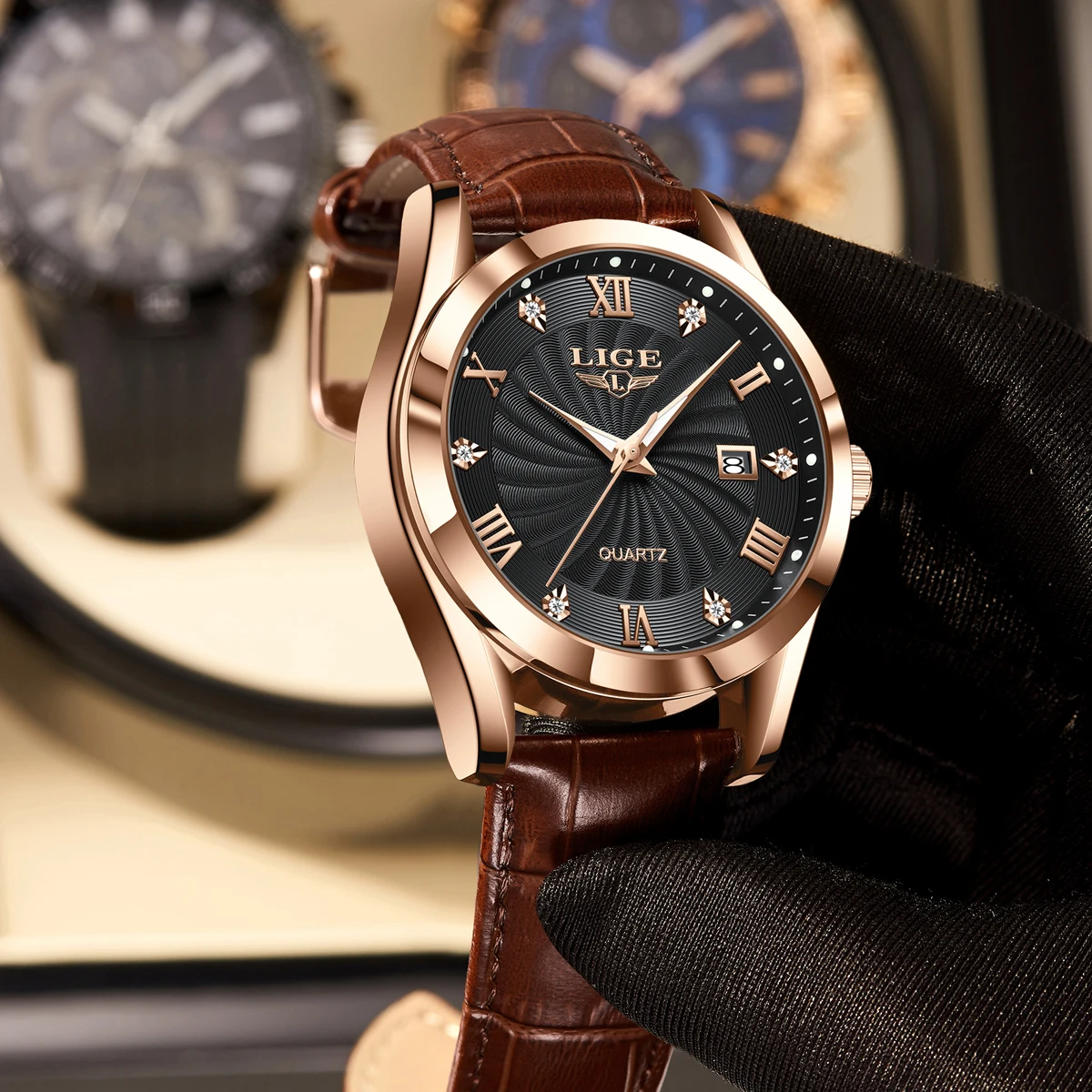 LIGE Brand Luxury Leather Watch Men Fashion Business Men Watch Military Sport Quartz Chronograph Clock Male Waterproof Watches 4