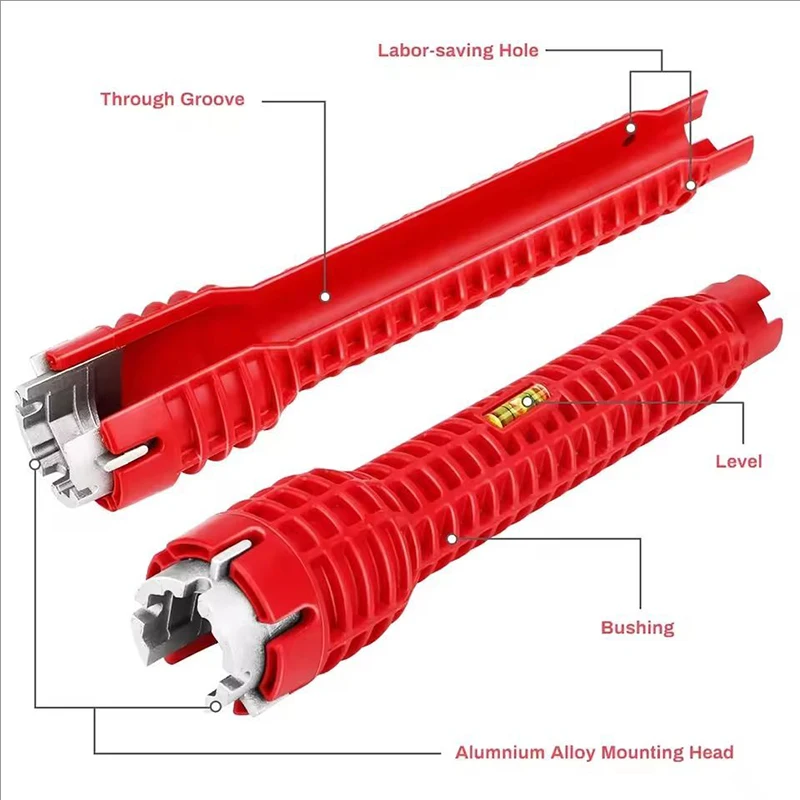8-in-1 Flume-Schlüssel, rutschfest, für Küchenspülen, Reparaturwerkzeug, Badezimmerarmatur-Montageschlüssel, Sanitär-Installationswerkzeug – Detail 2
