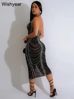 New Sexy Diamonds Halter Black Party Bodycon Midi Dress Women Sleeveless Backless Front Split Birthday Night Prom Club Vestidos - Image 2