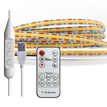 리모컨 USB COB LED 라이트 스트립, 선형 조도 조절 가능, RA90, 3000K, 4000K, 6000K, 레드, 블루, 그린, 8mm 480LEDs/m, DC5V