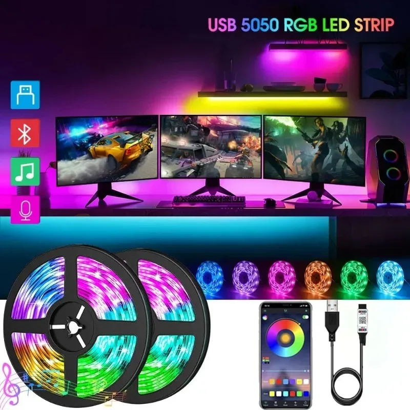 

1-20M RGB LED Strips Light 5V USB Led Flexible Ribbon Diode Tape for Room 5050 Luces LED Bluetooh Control Gaming Room Decoration