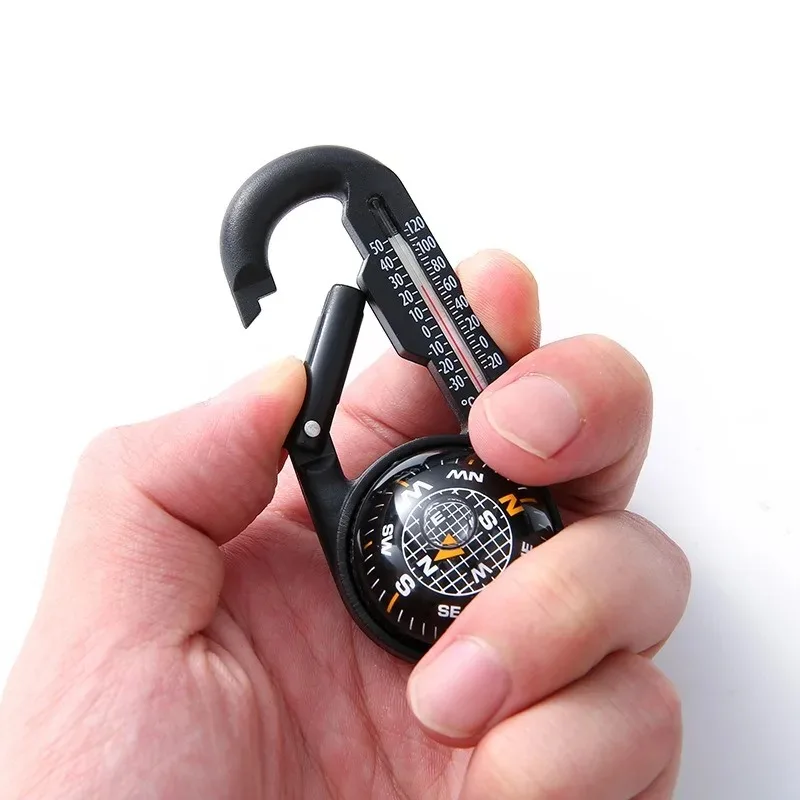 Carabiner Compass with Thermometer - Multifunctional Outdoor Keychain Navigation Tool, Portable Survival Gear for Hiking