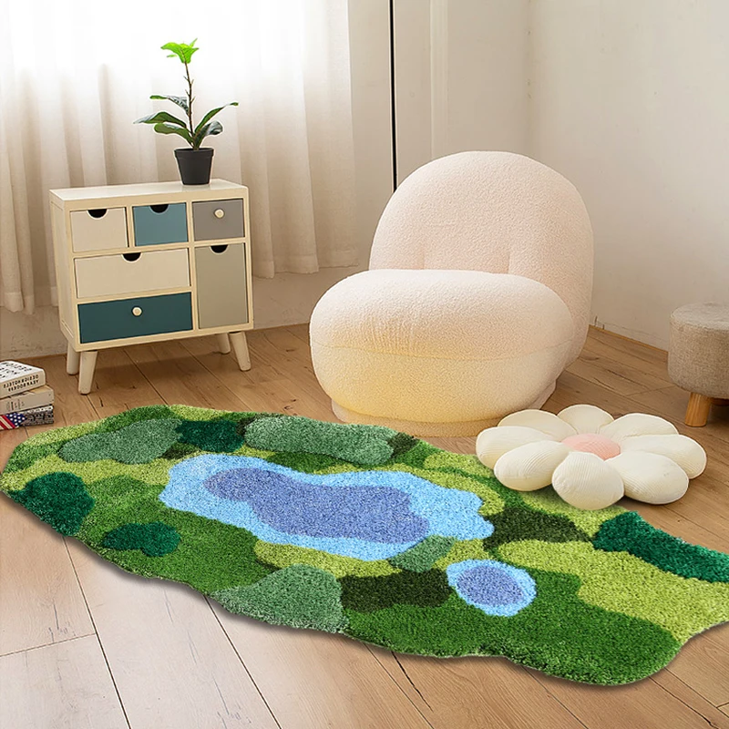3.3' Green Moss Rug 3D Tufted Wool Handmade Colorful Forest Carpet Bedside  Living Room