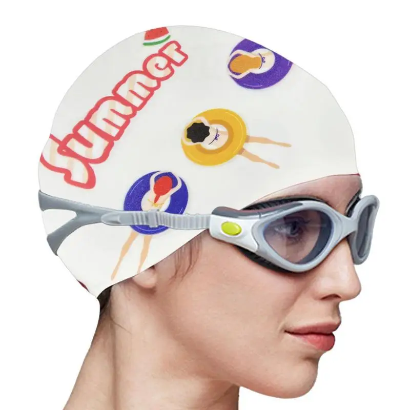 SwimmingCapsElasticWaterproofProtectEarsLongHairSwimmingPool