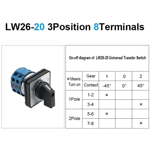 OMCH 1PCS Silver Contact LW26-20/32/63 Universal Switch 3 Position 1-0-2 1/2/3/4 Poles 440V 4/8/12/16Terminals Rotary Cam Switch - Image 18