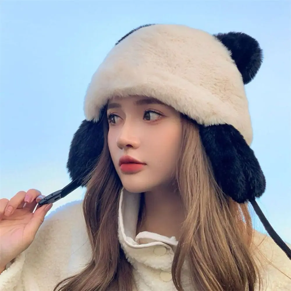 

Plush Trapper Hat Fashion Cute Panda Faux Fur Earflap Hat Winter Warm Ski Earflap Bonnet Outdoor
