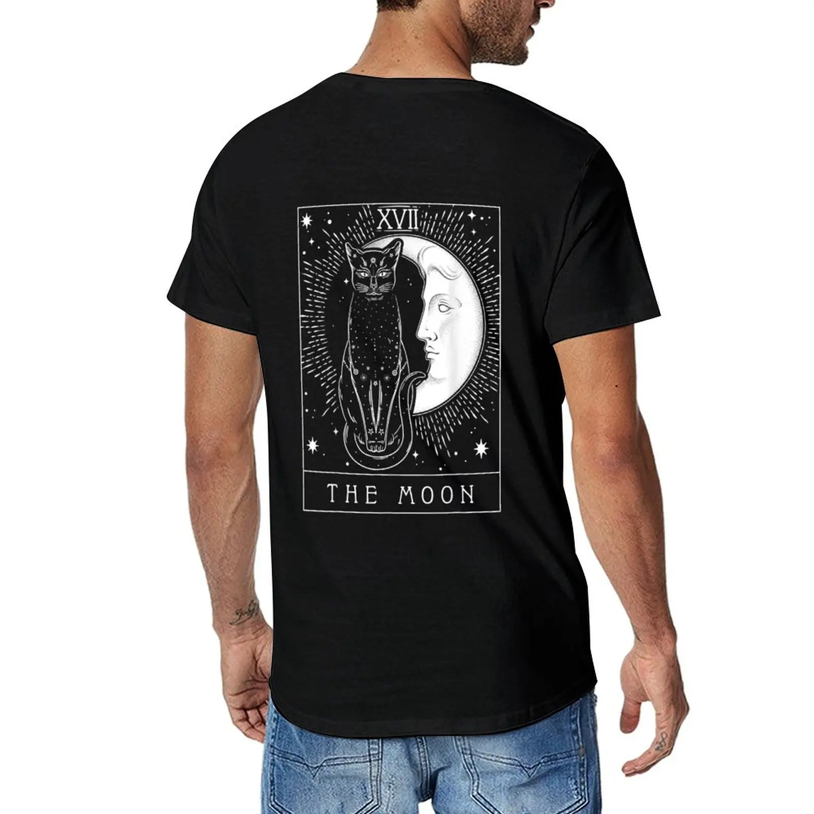 

Tarot Card Crescent Moon And Cat Graphic T-Shirt sweat tops workout shirts for men