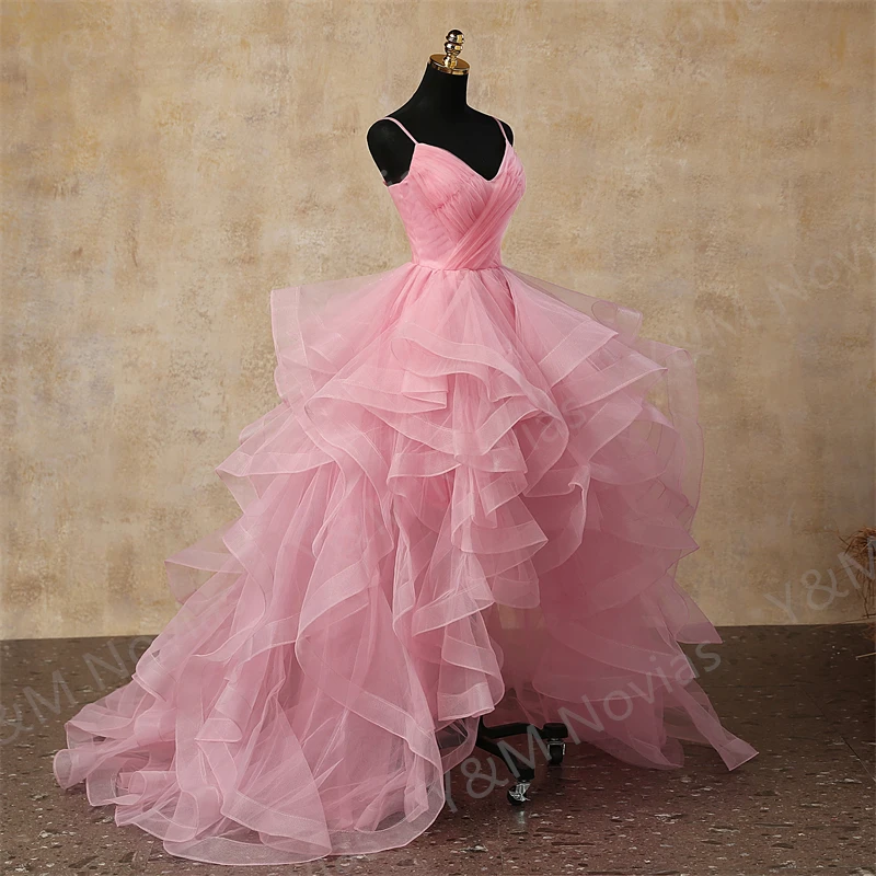 Moda semplice rosa alto basso abito da sera elegante a strati corto davanti lungo dietro abiti da ballo arabi colore personalizzato