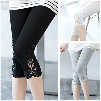 Female Slim Fitting Lace Outer Bottoming Seventh Trousers Casual Comfortable Breathable Black White Gray Summer Versatile Pants 2