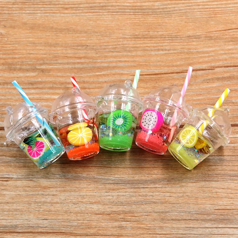  5Pcs 27X33mm 5 Color Noctilucent Fruit Cup Resin Earring Charms Diy Findings Keychain Bracelets Pendant For Jewelry Making 