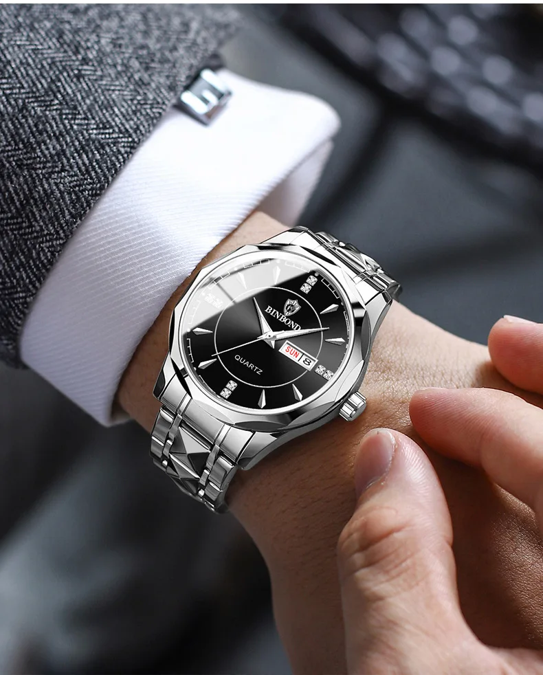 waterproof stainless steel golden male wristwatch