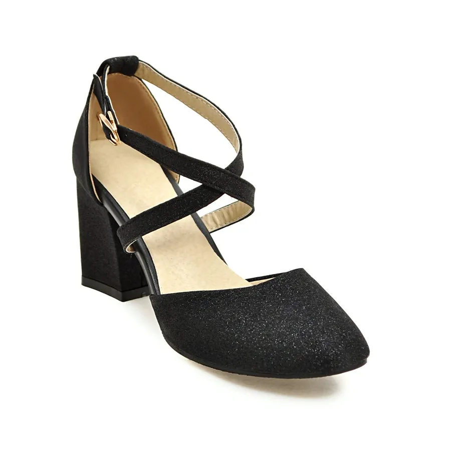 2025 أحذية بكعب سميك أنثى الترتر القماش الجنية الر...