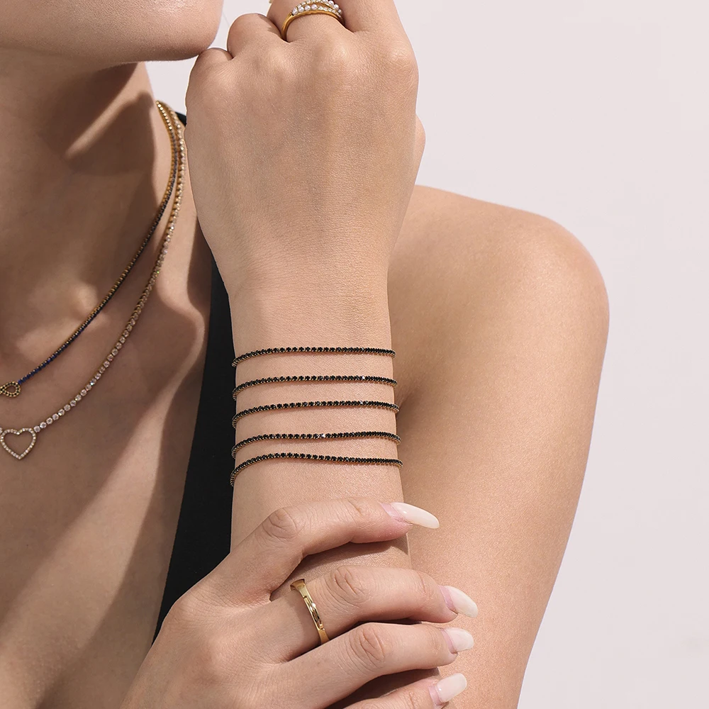 Liora Luxus Edelstahl Voll Multi-Farbe Zirkon Tennis Armband Für Frauen Charme Hochzeit Engagement Dünne Kette Handgelenk Schmuck – Detail 4