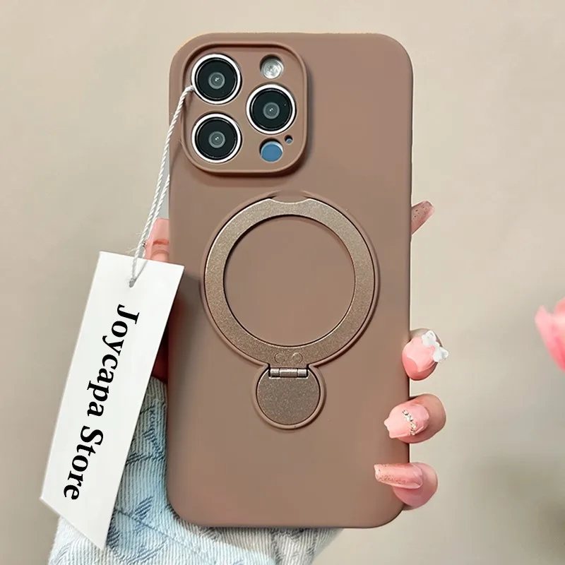 Liquid Silicone Soft Case with Magnetic Ring Holder and Kickstand Cover