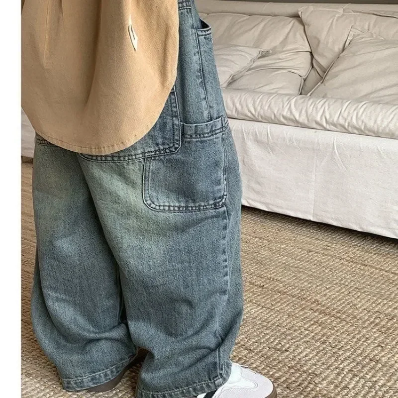 Children's Retro Jeans Loose Straight Pants Wide Leg Pants for Boys and Girls 2025 New Spring Autumn Kid's Denim Pocket Trousers 5