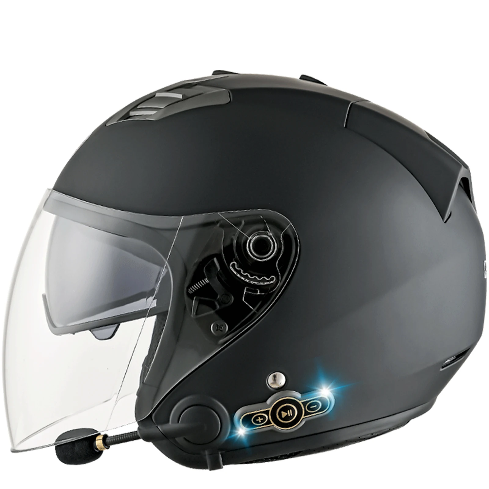 Casco moto Open Face 3/4 con auricolare Bluetooth integrato auricolare e  fodera staccabile