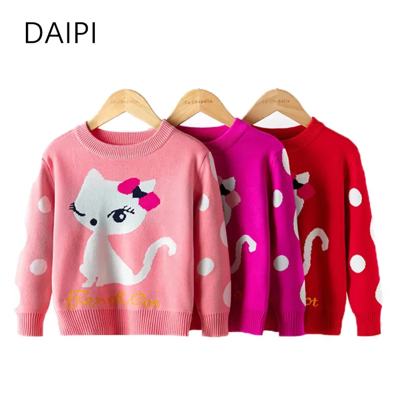 

2-8 Year Old Girls Sweater Cartoon O-Neck Baby Clothes Spring Autumn Cute for Kids 2023 Wholesale
