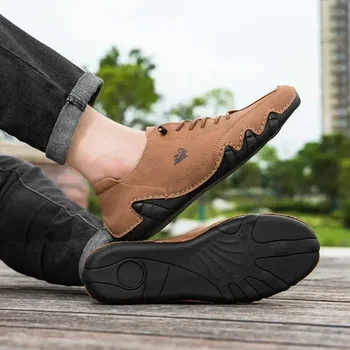 الأحذية الرجالية الكلاسيكية الرجعية بولي Leather الجلود خفيفة الوزن مريحة عدم الانزلاق الأحذية العارية العصرية الدراجات زوجين المنخفضة قطع أحذية الدانتيل 6