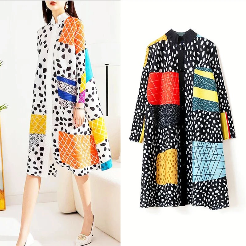 

Elastic Plus Size Casual Dresses For Women Fashion New In Irregular Patchwork Printing Long Sleeve Women's Dress Clothes SL414