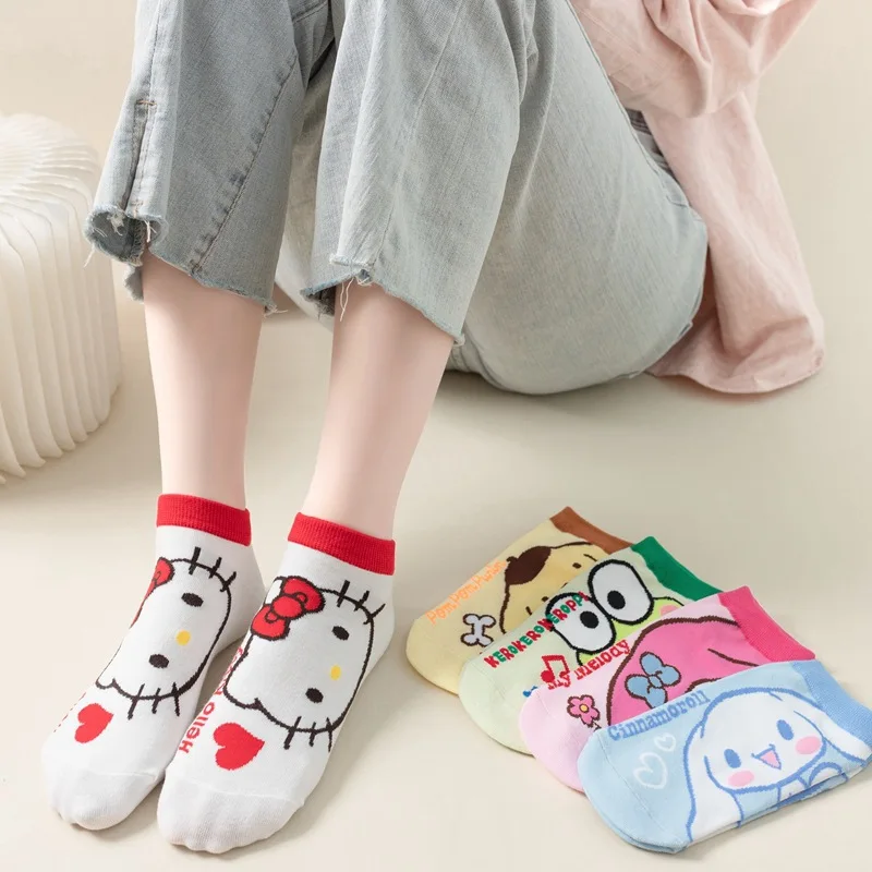 Kawaii Sanrio Socks Hello Kitty Kuromi Cinnamoroll Anime Girls Breathable  Summer Socks Cute Cartoon Cotton Stockings - AliExpress
