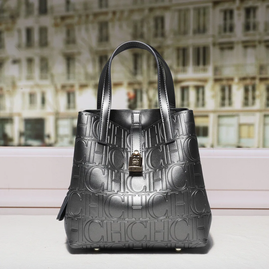 CILMI HARVILL CHHC Women's Small Bucket Bag Single Crossbody Long Shoulder Strap Large Capacity Lock Letter Imprint Design