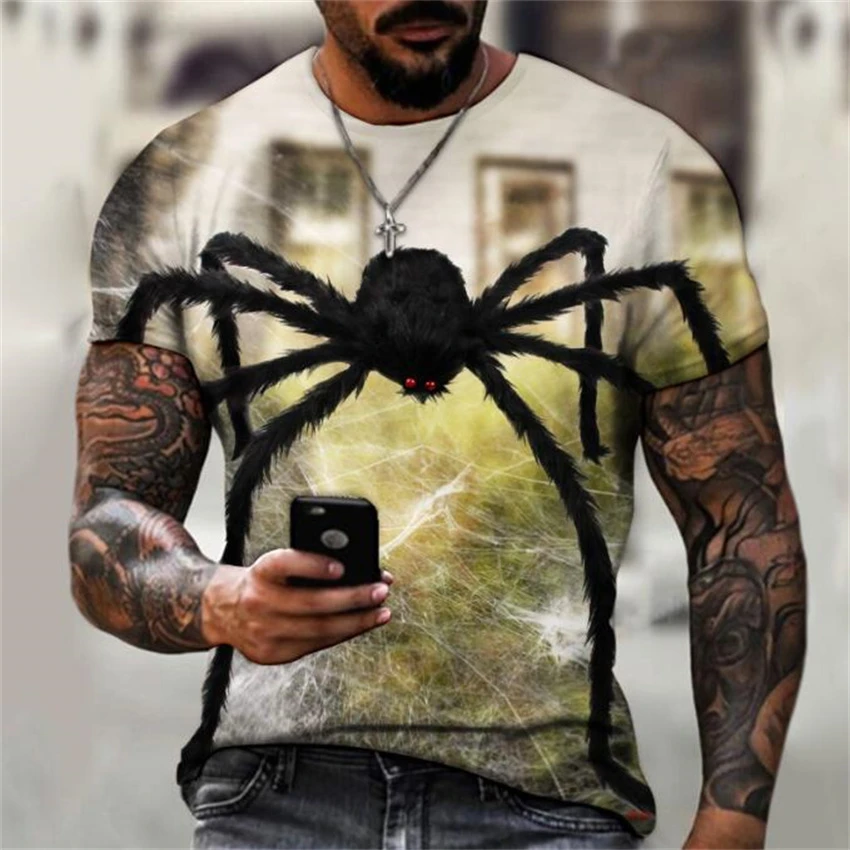 gym t shirts for men 2022 Europe and America new spider D digital printed youth short sleeve summer breathable T-shirt men's pullover cool t shirts for men