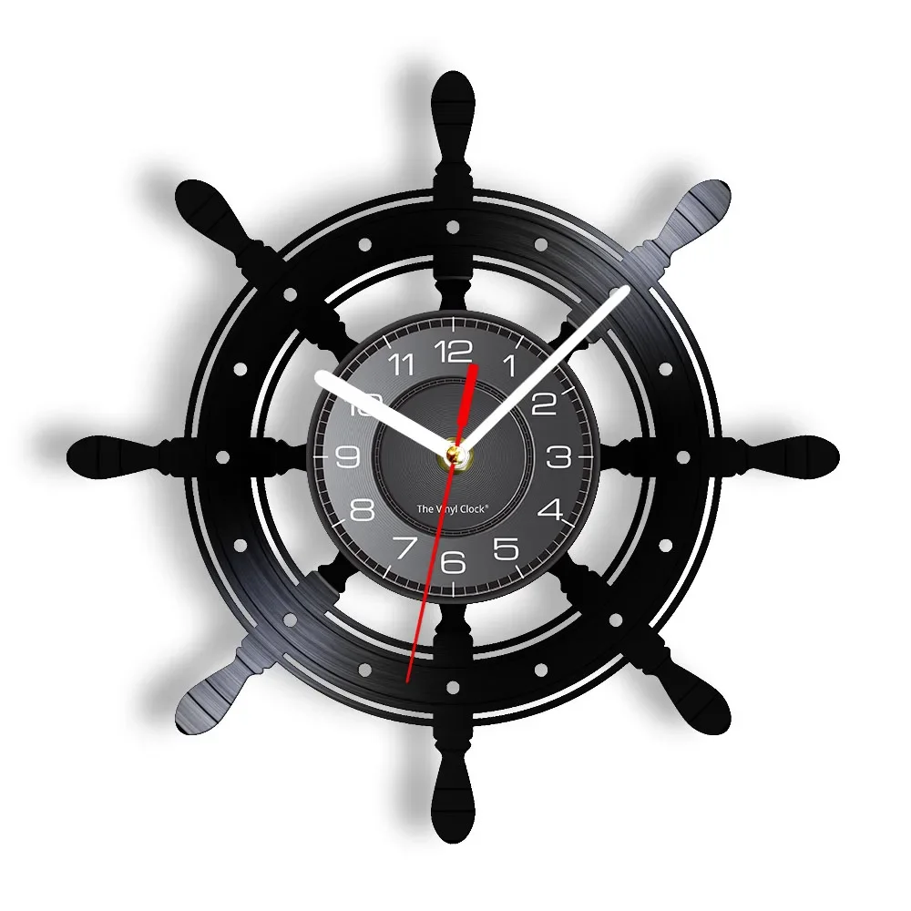 

Sailing Boat Steering Vinyl LP Record Wall Clock Boat Yacht Wheel Nautical Decor Silent Non Ticking Wall Watch Boat Captain Gift