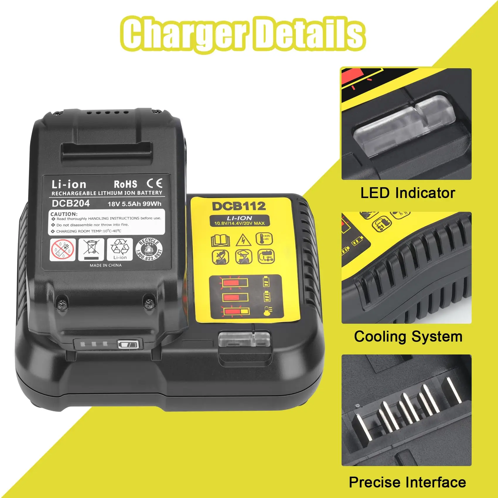 Dewalt 20v Battery Charger for DCB115 DCB101 DCB105 DCB107 Compatible for Dewalt 12V/20V MAX Li-Ion Battery for charger adapter,battery charger