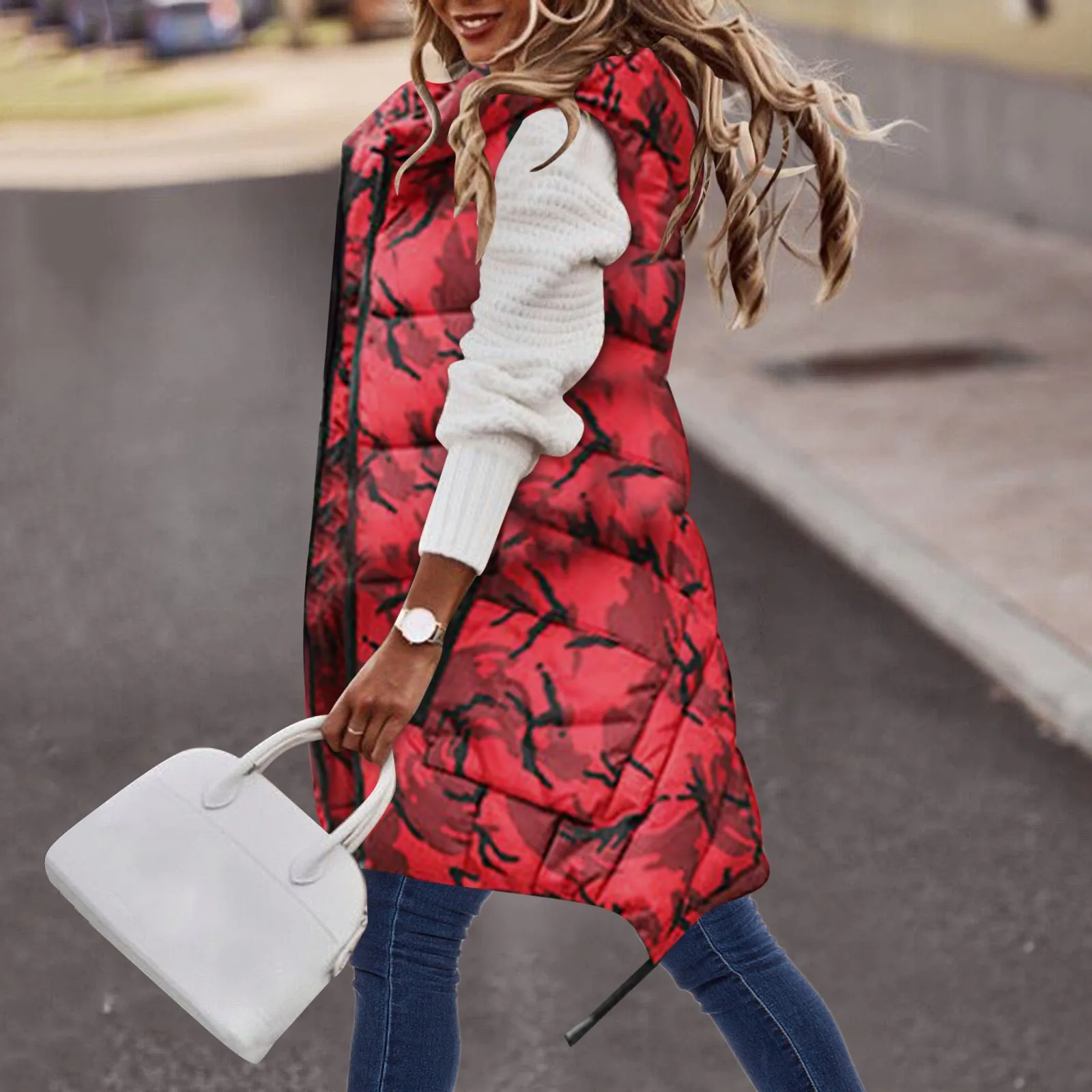 

New Women's Mid-Length Down Cotton Vest Coats Fashion Stand Collar Hoodies Vest Jackets Oversize Sleeveless All Match Waistcoats