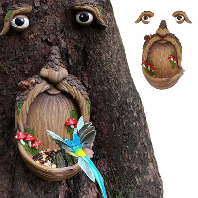 

Tree Faces Decor Outdoor Funny Unique Large Hand-Painted Bird Feeders For Yard Garden Art Easter Outdoor Indoor Resin Craft